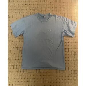 Vintage 90s Nike Swoosh Tee Mens L Blue Embroidered Faded